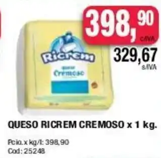 Maxiconsumo Ricrem Queso Cremoso x 1kg oferta