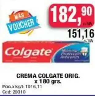 Maxiconsumo Colgate Crema Orig x 180grs oferta