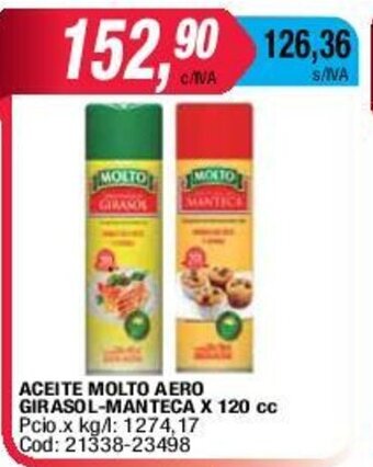 Maxiconsumo Aceite Molto Aero Girasol-manteca x 120cc oferta