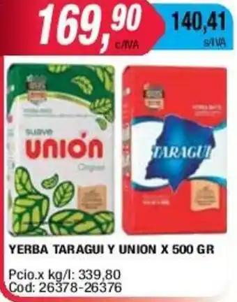 Maxiconsumo Yerba Taragui Y Union x 500gr oferta