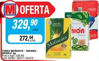 Maxiconsumo Yerba Mañanita Taragui Union 1kg oferta