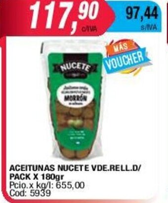 Maxiconsumo Aceitunas Nucete Vde.Rell D/Pack x 180gr oferta