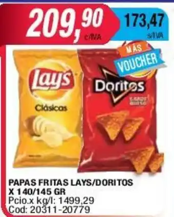 Maxiconsumo Papas Fritas Lays/Doritos x 140/145gr oferta