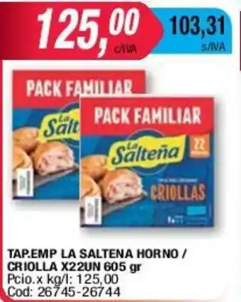 Maxiconsumo Tap. Emp La Saltena Horno/Criolla x 22un 605gr oferta