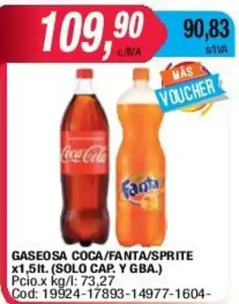 Maxiconsumo Gaseosa Coca/Fanta/Sprite x 1,5lt oferta