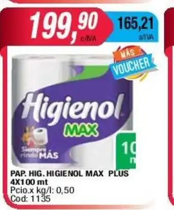 Maxiconsumo Higienol Pap. Hig. Max Plus 4x100mt oferta
