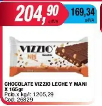 Maxiconsumo Vizzio Chocolate Leche Y Mani x 165gr oferta