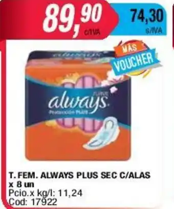 Maxiconsumo T.Fem Always Plus Sec C/Alas x 8un oferta