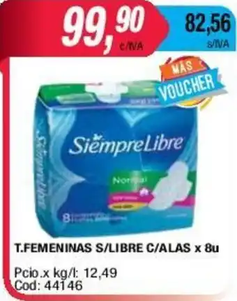 Maxiconsumo T.Femeninas S/Libre C/Alas x 8u oferta