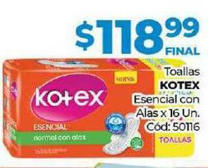 Diarco Toallas Kotex Esencial Con Alas x 16 un oferta
