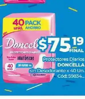 Diarco Protectores Diarios Doncella Sin Desodorante x 40 un oferta