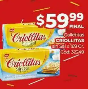 Diarco Galletitas Criollitas Sin Sal x 169gr oferta