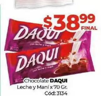 Diarco Chocolate Daqui Leche Y Maní x 70gr oferta