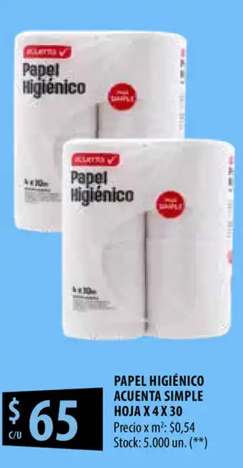 Punto Mayorista Papel Higienico Acuenta Simple Hoja x 4 x 30 oferta