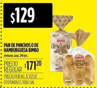 Supermercados Vea Pan De Panchos De Hamburguesa Bimbo 240grs oferta