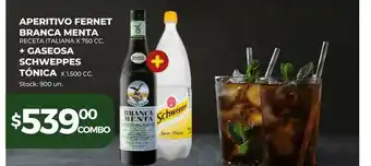 Super MAMI Aperitivo Fernet Branca Menta + Gaseosa Schweppes Tónica oferta