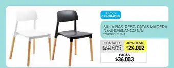 La Anonima Silla Bas. Resp. Patas Madera Negro Blanco oferta