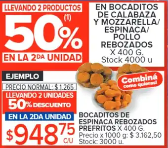 Carrefour BOCADITOS DE ESPINACA REBOZADOS PREFRITOS x 400g oferta