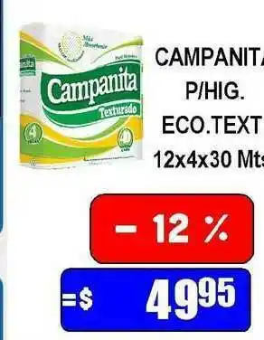 Dulcenter Campanita P Hig. Eco. Text 12x4x30mts oferta