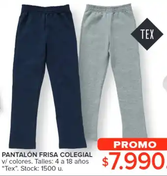 Carrefour PANTALÓN FRISA COLEGIAL v/ colores Talles 4 a 18 años oferta