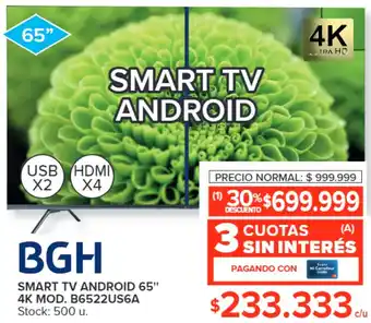 Carrefour BGH SMART TV ANDROID 65" 4K MOD. B6522US6A oferta