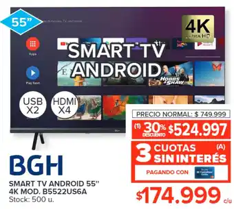 Carrefour BGH SMART TV ANDROID 55" 4K MOD. B5522US6A oferta
