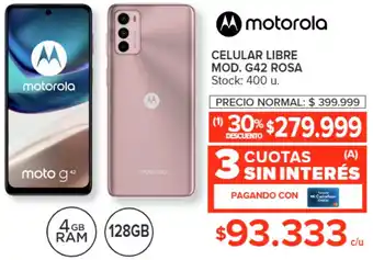 Carrefour motorola CELULAR LIBRE MOD. G42 ROSA oferta