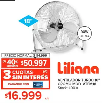 Carrefour Liliana VENTILADOR TURBO 18" CROMO MOD. VTFM18 oferta