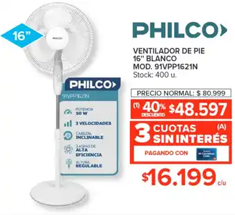 Carrefour PHILCO VENTILADOR DE PIE 16" BLANCO oferta