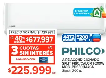 Carrefour PHILCO AIRE ACONDICIONADO SPLIT FRÍO/CALOR 5200W oferta