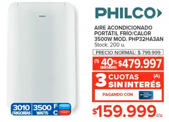 Carrefour PHILCO AIRE ACONDICIONADO PORTÁTIL FRÍO/CALOR 3500W MOD. PHP32HA3AN oferta