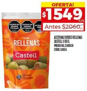 Supermercados DIA ACEITUNAS VERDES RELLENAS CASTELL X 180G oferta