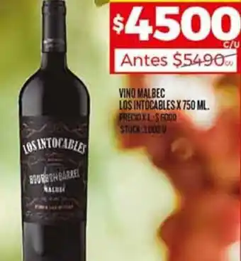 Supermercados DIA VINO MALBEC LOS INTOCABLES X 750ML oferta