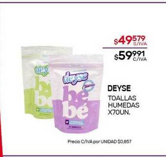 Nini Mayorista Deyse Toallas Humedas x 70un oferta