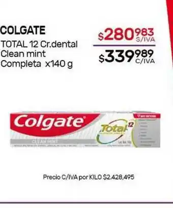 Nini Mayorista Colgate Total 12 Cr. Dental Clean Mint Completa x 140g oferta