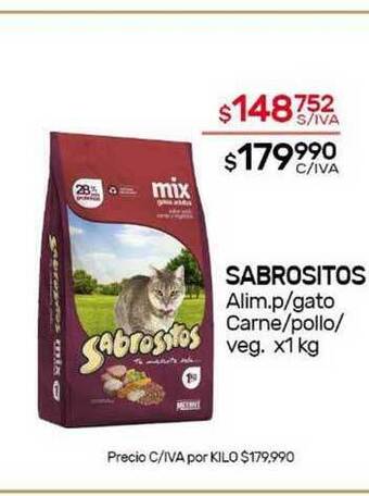 Nini Mayorista Sabrositos Alim. P Gato Carne Pollo Veg. x 1kg oferta