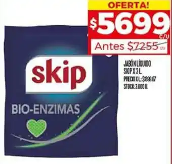 Supermercados DIA JABÓN LIQUIDO SKIP X 3L oferta