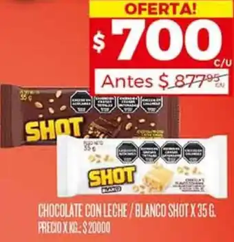 Supermercados DIA CHOCOLATE CON LECHE/BLANCO SHOT X 35G oferta