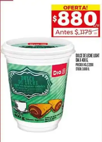 Supermercados DIA DULCE DE LECHE LIGHT DIA X 400G oferta