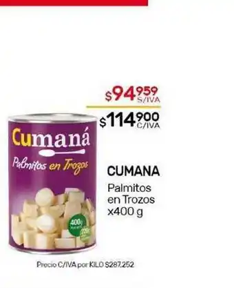 Nini Mayorista Cumana Palmitos En Trozos x 400 g oferta