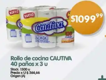 Supermercados Buenos Días Rollo de cocina CAUTIVA 40 paños x 3u oferta