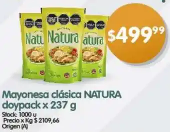 Supermercados Buenos Días Mayonesa clásica NATURA doypack x 237g oferta