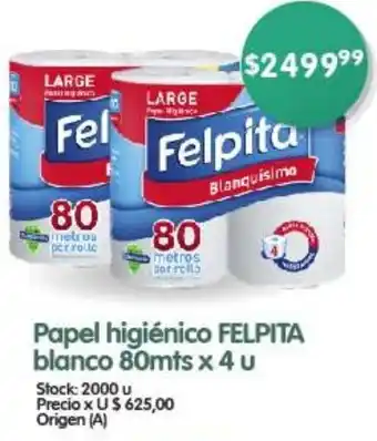 Supermercados Buenos Días Papel higiénico FELPITA blanco 80mts x 4u oferta
