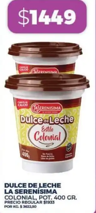 Supermercados Vea DULCE DE LECHE LA SERENÍSIMA COLONIAL, POT. 400GR oferta