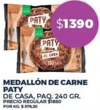 Supermercados Vea MEDALLÓN DE CARNE PATY DE CASA, PAQ. 240GR oferta