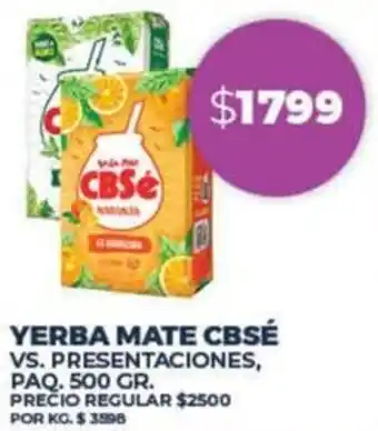 Supermercados Vea YERBA MATE CBSÉ VS. PRESENTACIONES, PAQ. 500GR oferta
