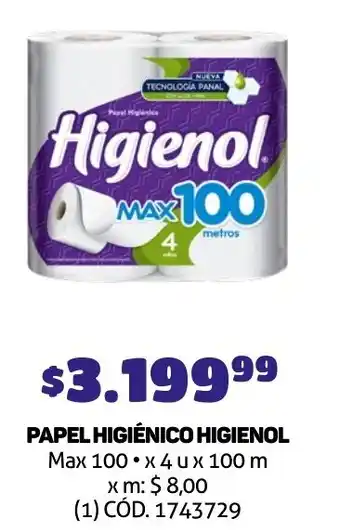 Makro PAPEL HIGIÉNICO HIGIENOL Max 100 x 4 u x 100m oferta