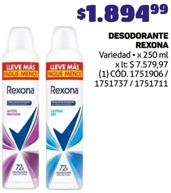 Makro DESODORANTE REXONA Variedad x 250ml oferta