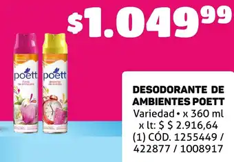 Makro DESODORANTE DE AMBIENTES POETT Variedad x 360ml oferta