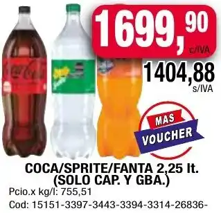 Maxiconsumo COCA/SPRITE/FANTA 2,25lt oferta
